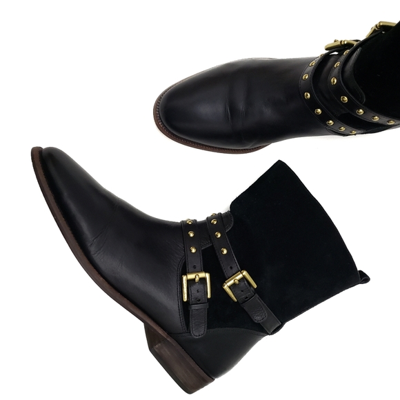 coach Shoes - COACH Liliana Black Moto Stud Ankle Boots SZ 9